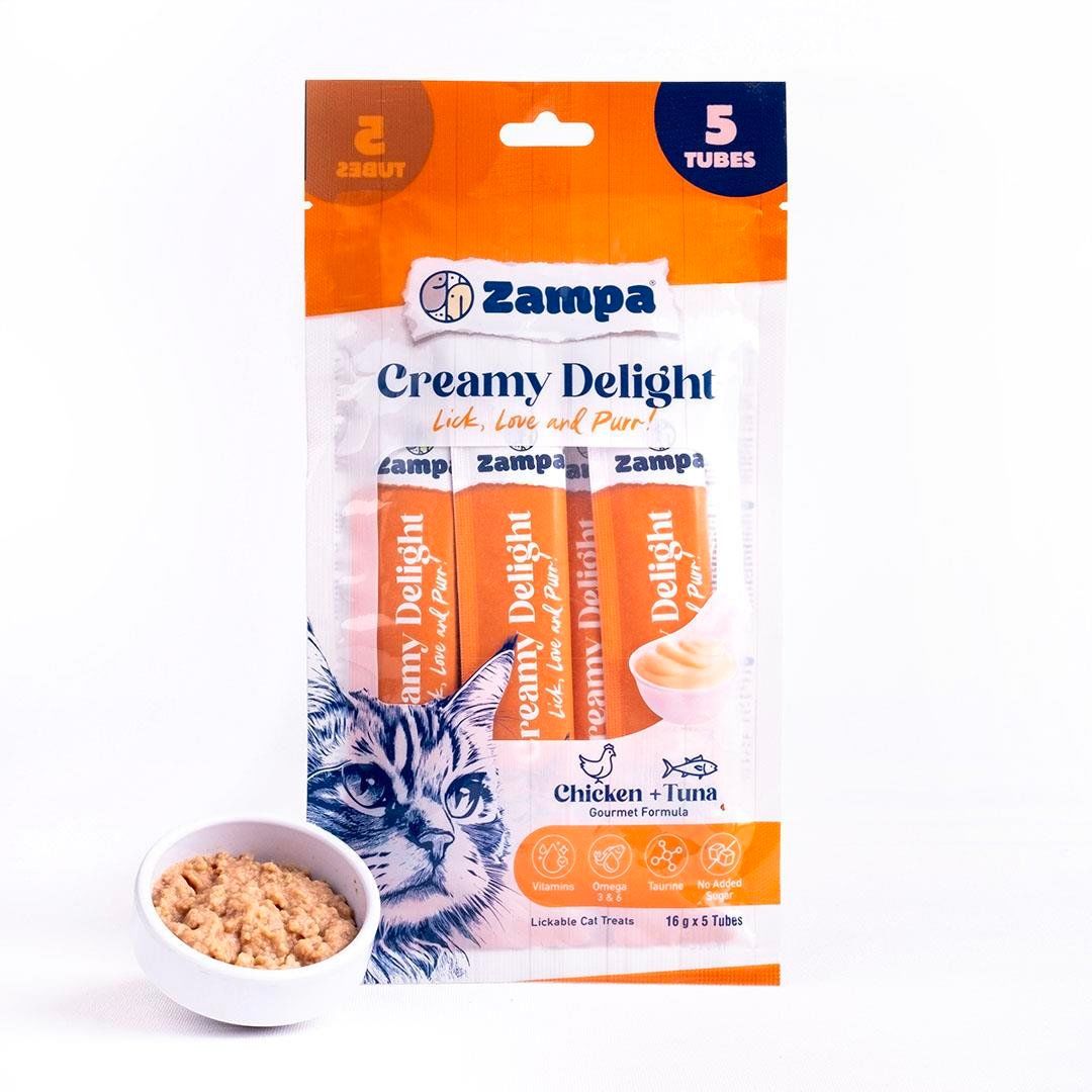 Zampa Creamy Delight Tavuklu & Tuna Balıklı Kedi Krema Ödül Maması - 16g x 5