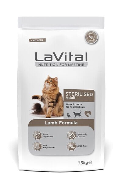 LAVİTAL KUZU ETLİ KISIR YETİŞKİN KEDİ MAMASI 1,5 KG