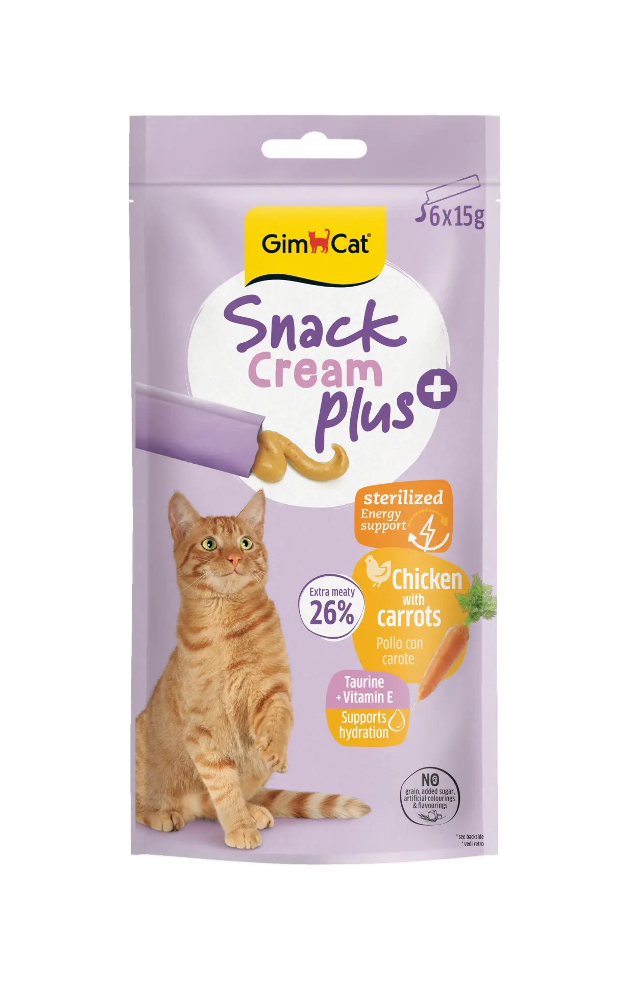 GİMCAT SNACK CREAM PLUS STERILISED TAVUK&HAVUÇ 6*15 GR