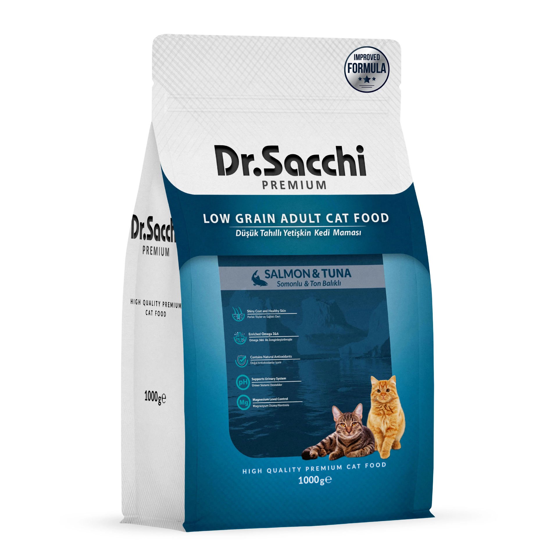 DR SACCHİ KEDİ MAMASI AZ TAHILLI SOMON-TON 1 KG