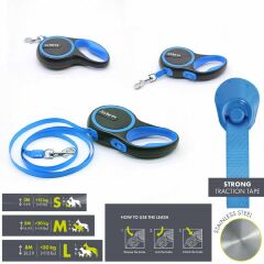 M-PETS LIBERTY OTOMATİK GEZDİRME ŞERİT 5MT/BLUE (M)