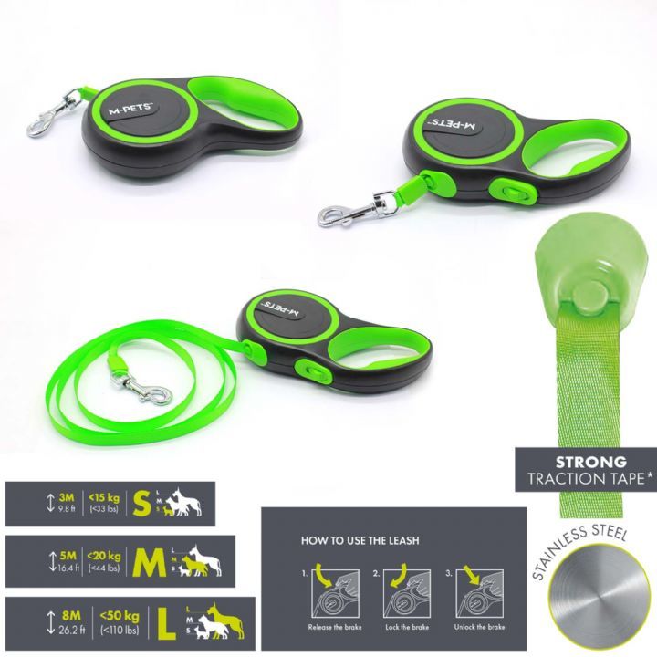 M-PETS LIBERTY OTOMATİK GEZDİRME ŞERİT 3MT/GREEN (S)