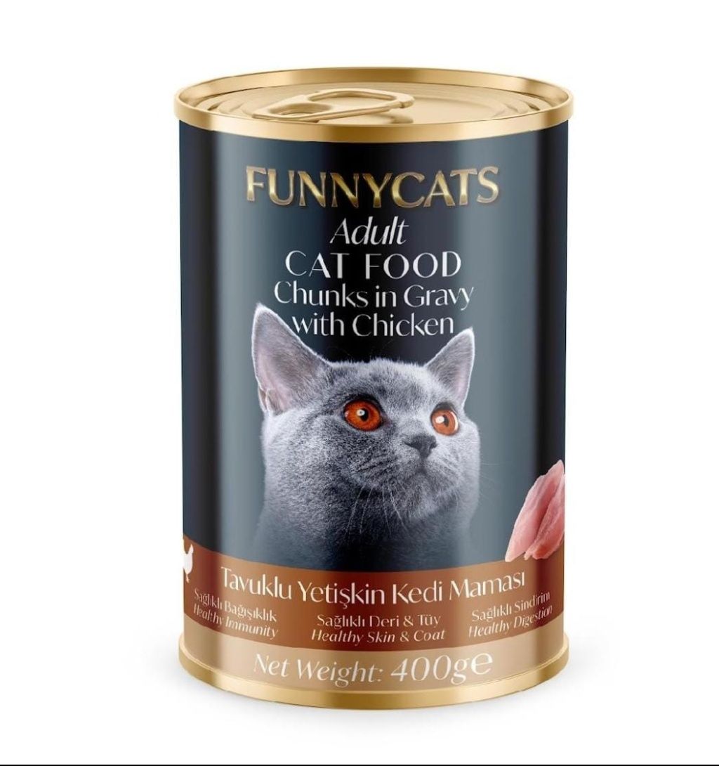 FUNNY CATS TAVUKLU YETİŞKİN KEDİ  KONSERVE MAMA 400 GR 12'Lİ