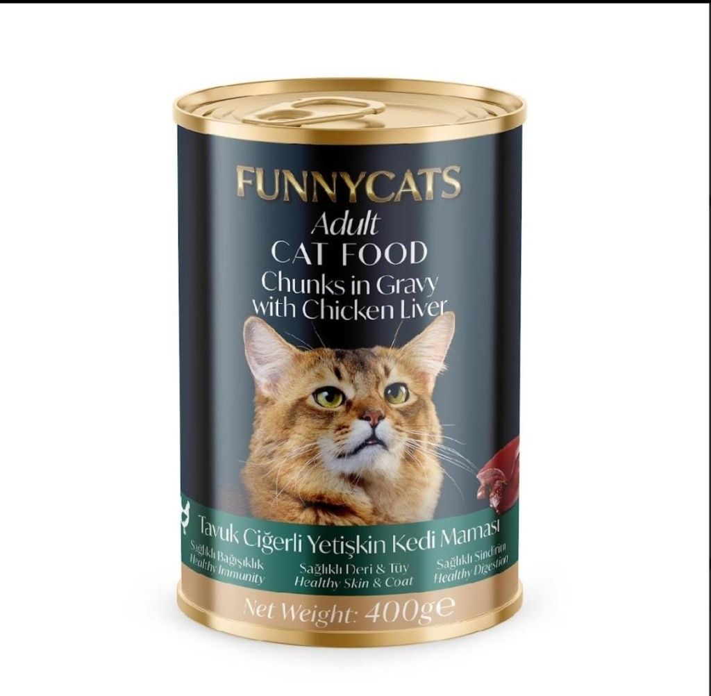 FUNNY CATS CİĞERLİ YETİŞKİN KEDİ KONSERVE MAMA 400 GR 12'Lİ