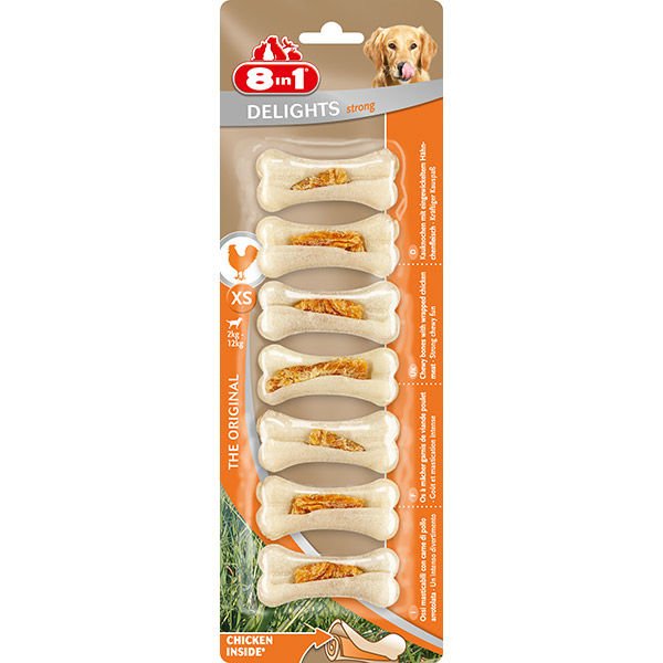 8IN1 DELİGHTS STRONG KÖPEK ÖDÜL KEMİĞİ TAVUKLU XS 140 GR