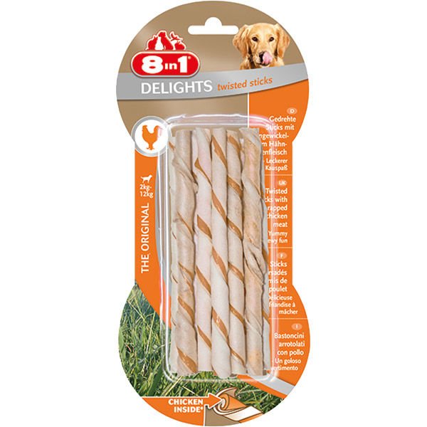 8IN1 DELİGHTS BURGU ÇUBUK KÖPEK ÖDÜLÜ KEMİĞİ TAVUKLU 55 GR
