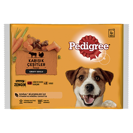 PEDİGREE BİFTEKLİ,KUZULU,HİNDİLİ,HAVUÇLU YAŞ MAMA 4X100 G
