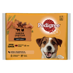 PEDİGREE BİFTEKLİ,KUZULU,HİNDİLİ,HAVUÇLU YAŞ MAMA 4X100 G