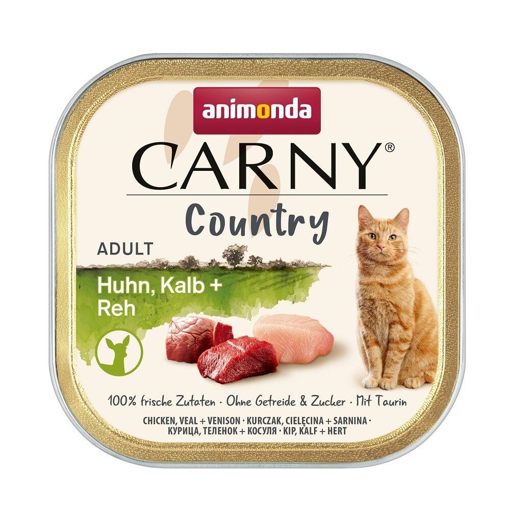 ANİMONDA CARNY COUNTRY TAVUKLU DANA ve GEYİK ETLİ YETİŞKİN KEDİ KONSERVE 100 GR