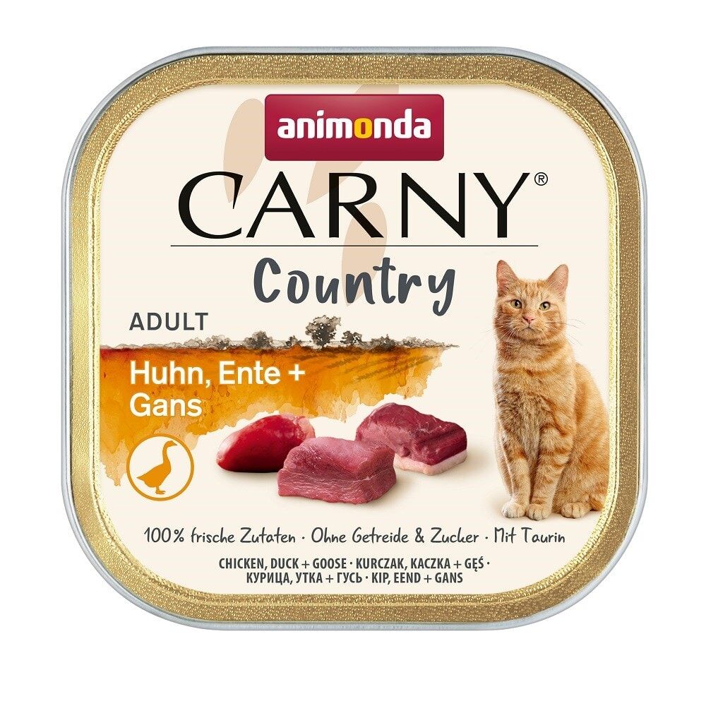 ANİMONDA CARNY COUNTRY TAVUKLU ÖRDEKLİ ve KAZ ETLİ YETİŞKİN KEDİ KONSERVE 100 GR
